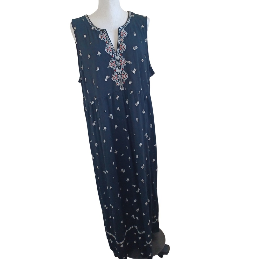 J. Jill Womens 2X Black‎ White Floral Embroidered Sleeveless Maxi Dress 203603